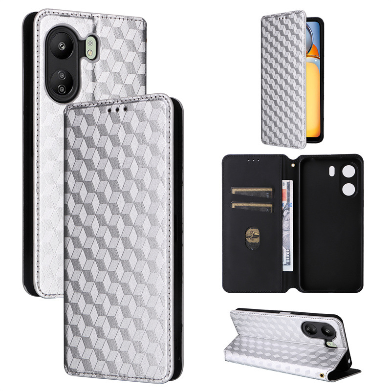 PU Leather Flip Cover for Xiaomi Redmi 13C Phone Case Built in Kickstand Card Holder Magnetic Closure Folio Protective Cover
