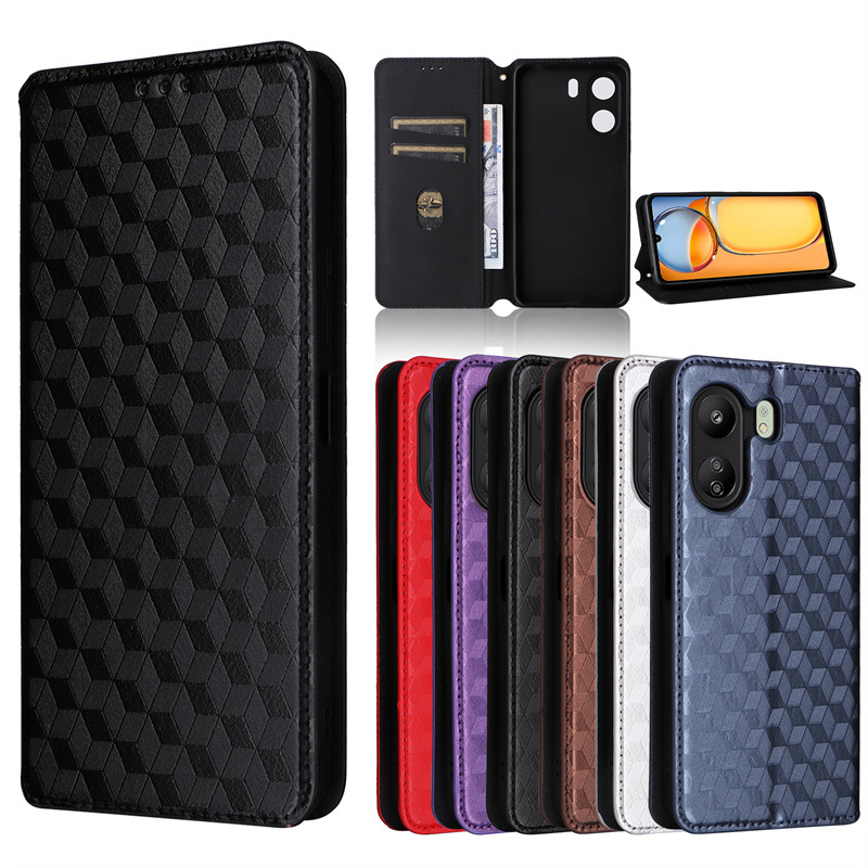 PU Leather Flip Cover for Xiaomi Redmi 13C Phone Case Built in Kickstand Card Holder Magnetic Closure Folio Protective Cover