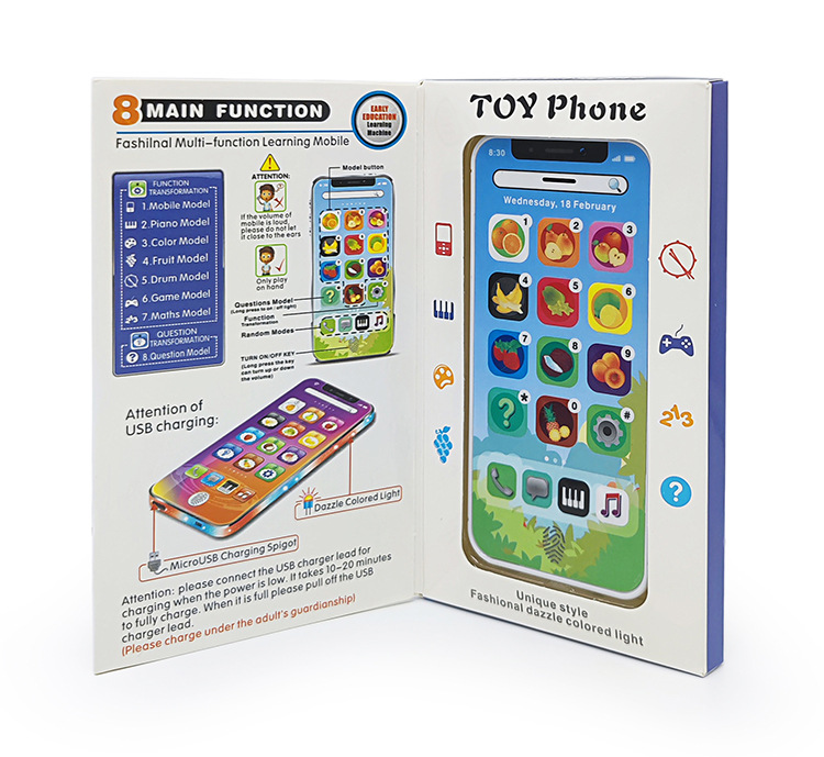 English Children's Mobile Phone Toys Puzzle Simulation Phone Learning Machine English Learning Machine with USB Cable