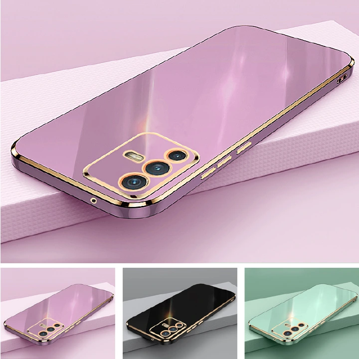 Phone Case for Vivo V23 / Vivo S12 Shockproof Bumper Colourful Straight Edge Plating Silicone Cover