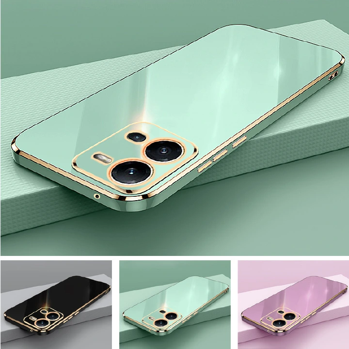 Phone Case for Vivo V25 5G V25E Shockproof Bumper Colourful Straight Edge Plating Silicone Cover