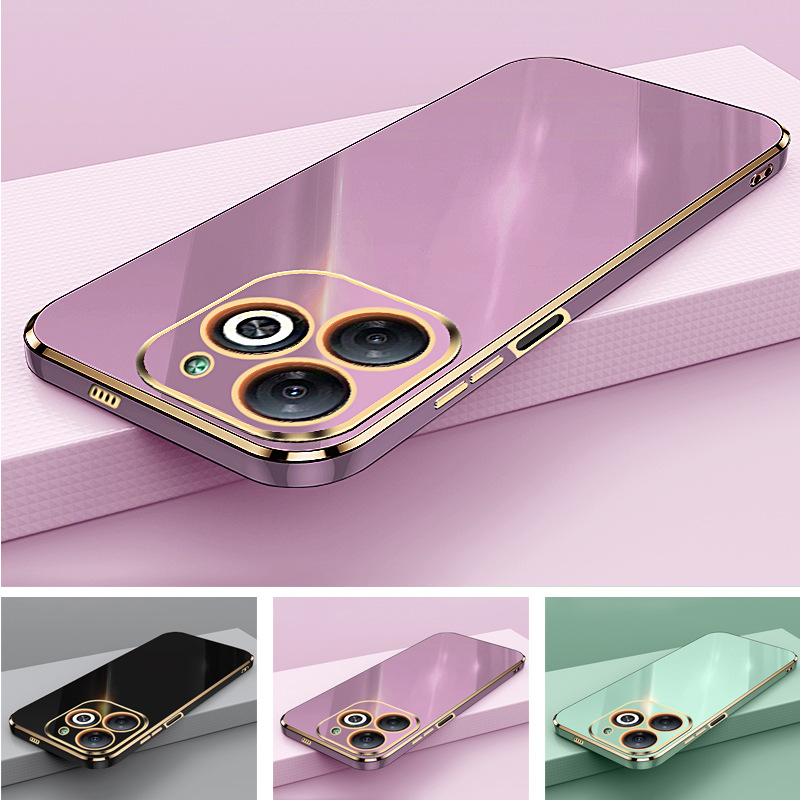 Phone Case for Infinix Smart 8 Shockproof Bumper Colourful Straight Edge Plating Silicone Cover