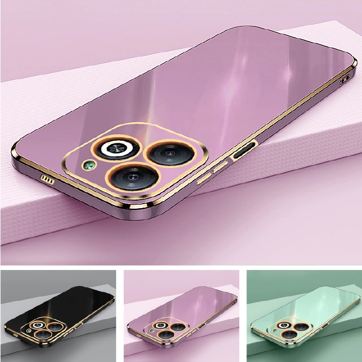 Phone Case for Infinix Smart 8 Shockproof Bumper Colourful Straight Edge Plating Silicone Cover