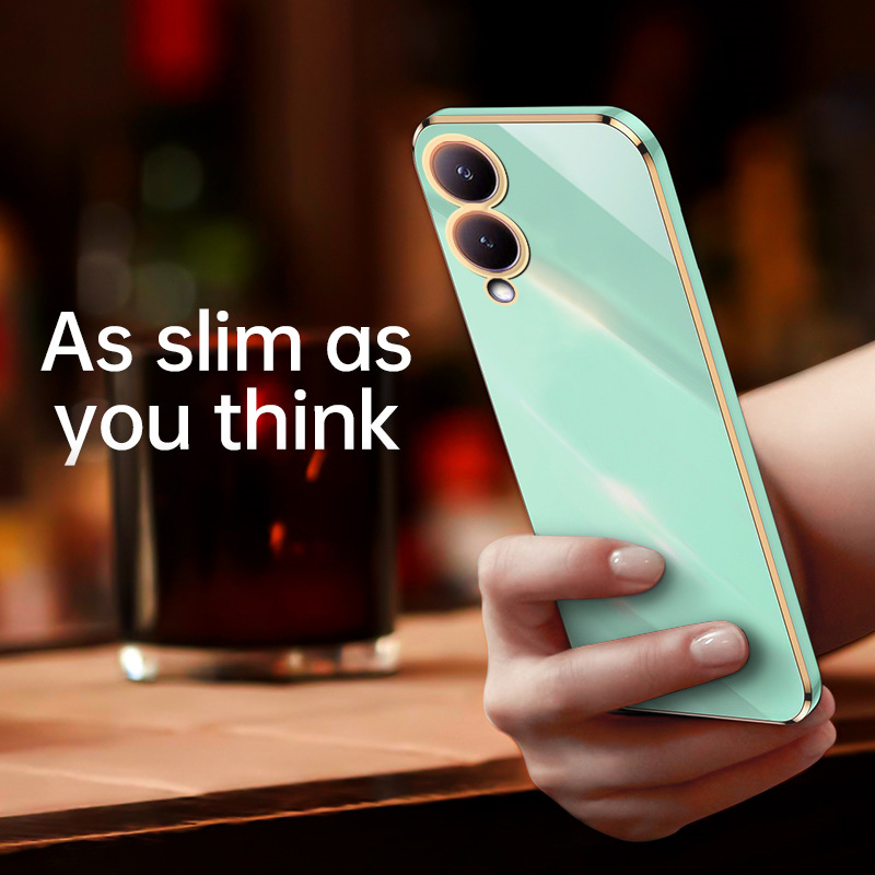 Phone Case for Vivo Y17S Shockproof Bumper Colourful Straight Edge Plating Silicone Cover