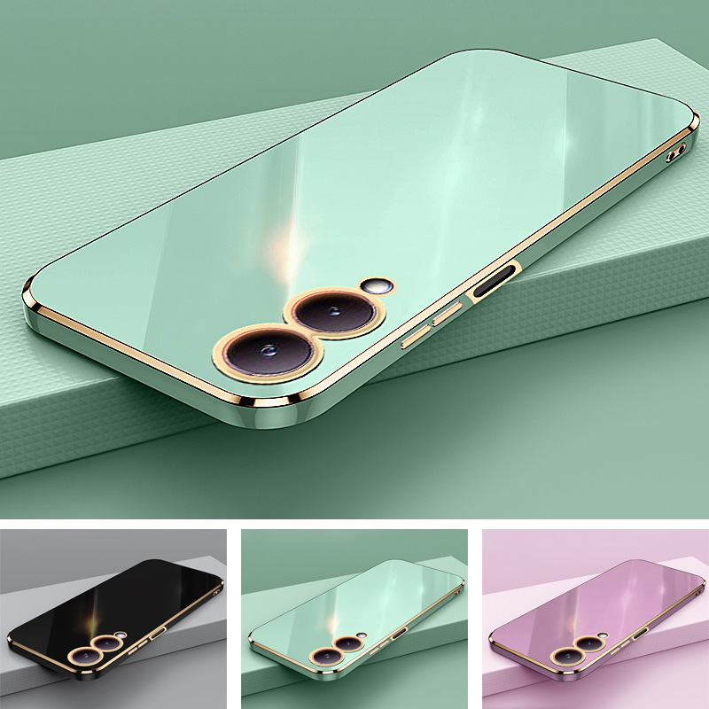 Phone Case for Vivo Y17S Shockproof Bumper Colourful Straight Edge Plating Silicone Cover