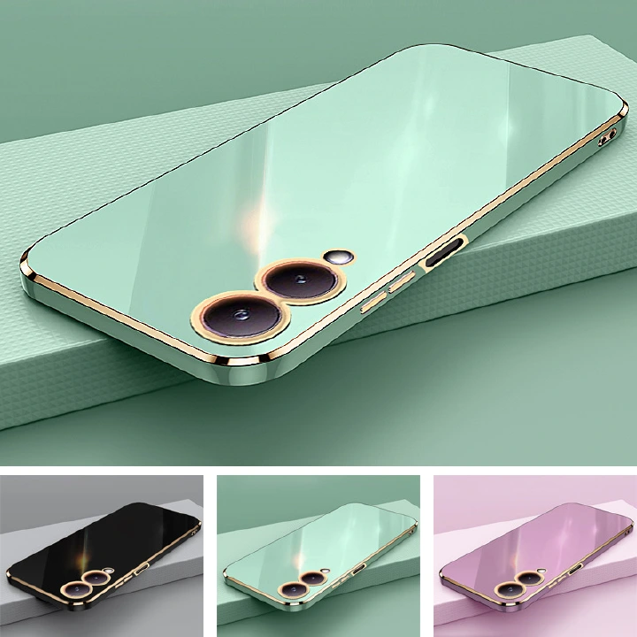 Phone Case for Vivo Y17S Shockproof Bumper Colourful Straight Edge Plating Silicone Cover