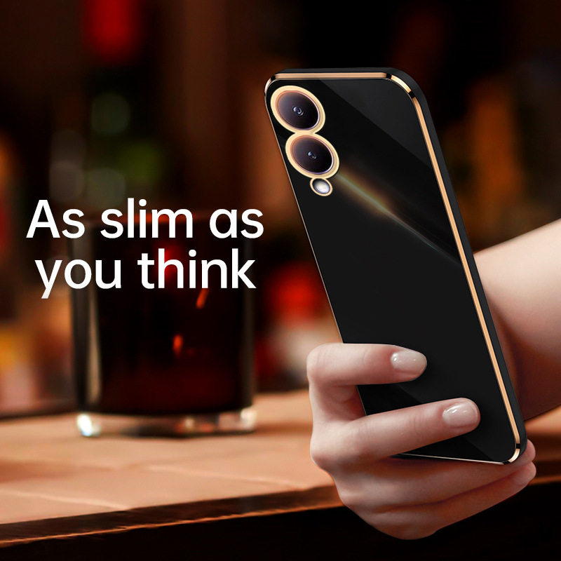 Phone Case for Vivo Y17S Shockproof Bumper Colourful Straight Edge Plating Silicone Cover