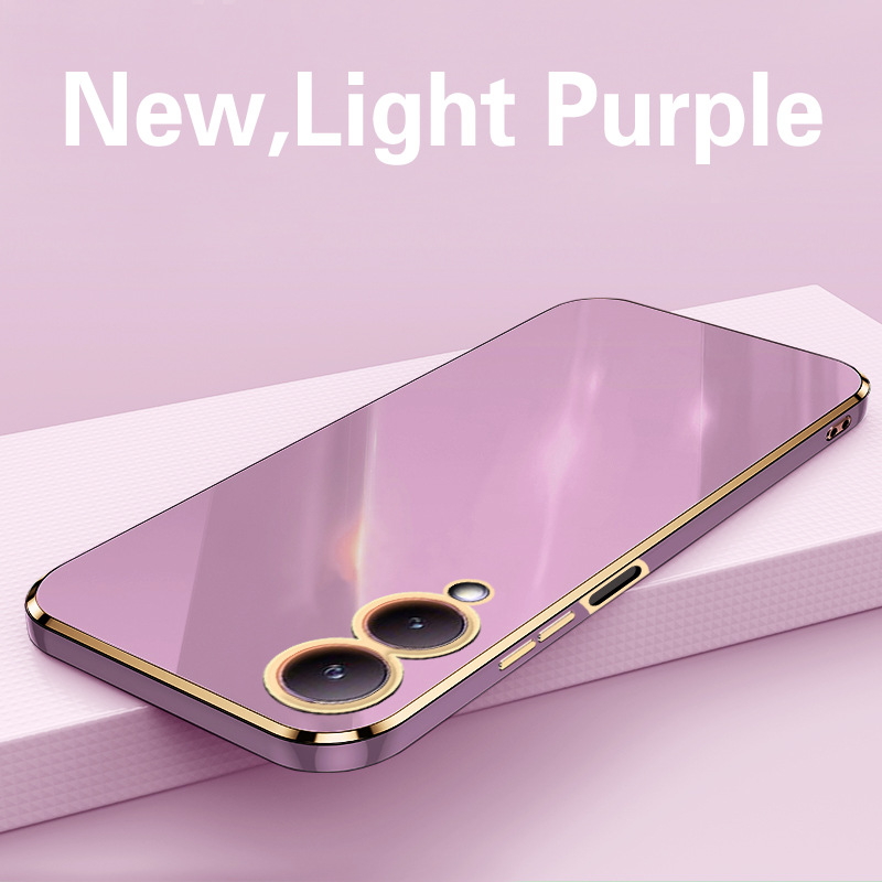 Phone Case for Vivo Y17S Shockproof Bumper Colourful Straight Edge Plating Silicone Cover