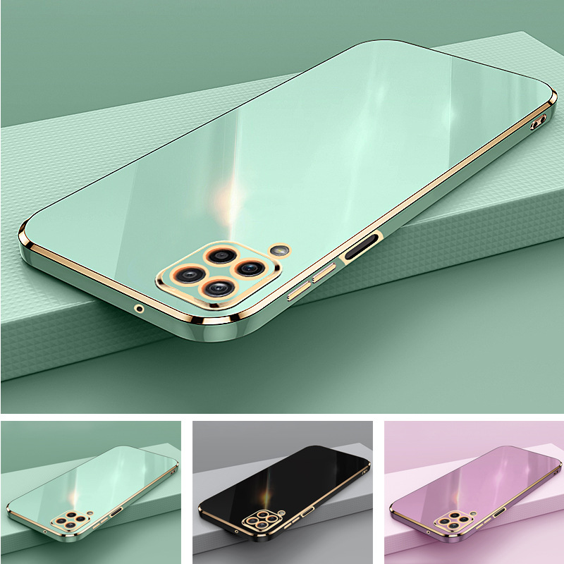 Phone Case for Samsung Galaxy A12 M12 Shockproof Bumper Colourful Straight Edge Plating Silicone Cover