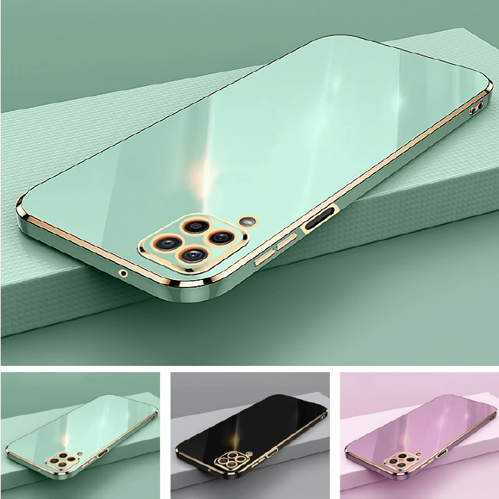 Phone Case for Samsung Galaxy A12 M12 Shockproof Bumper Colourful Straight Edge Plating Silicone Cover