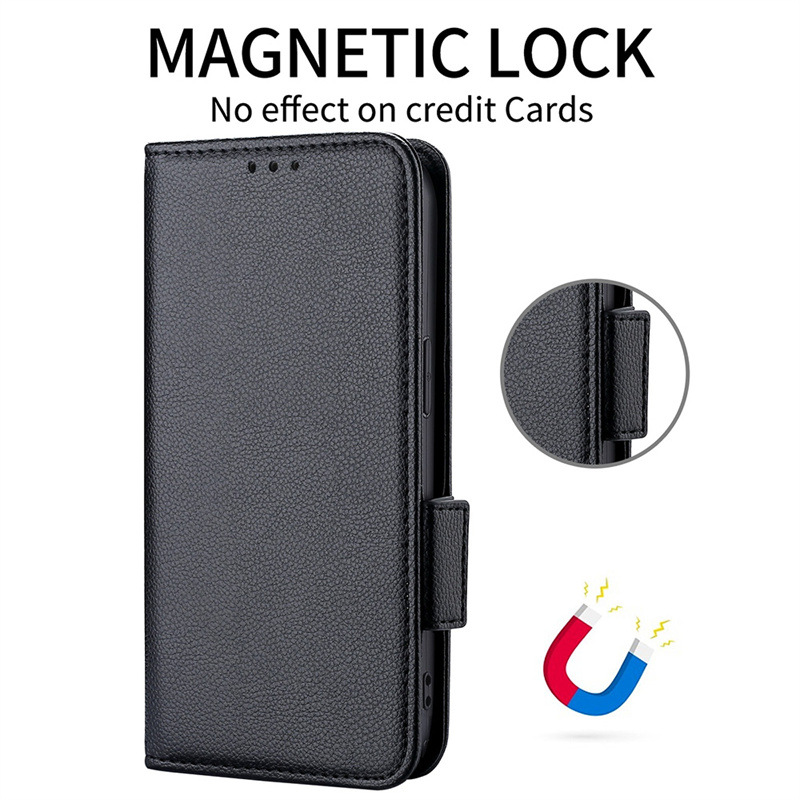 Wallet Flip Cover for Vivo Y17S 4G Lychee Pattern Leather Magnetic Flip Folio Stand Phone Cover with Card Holder