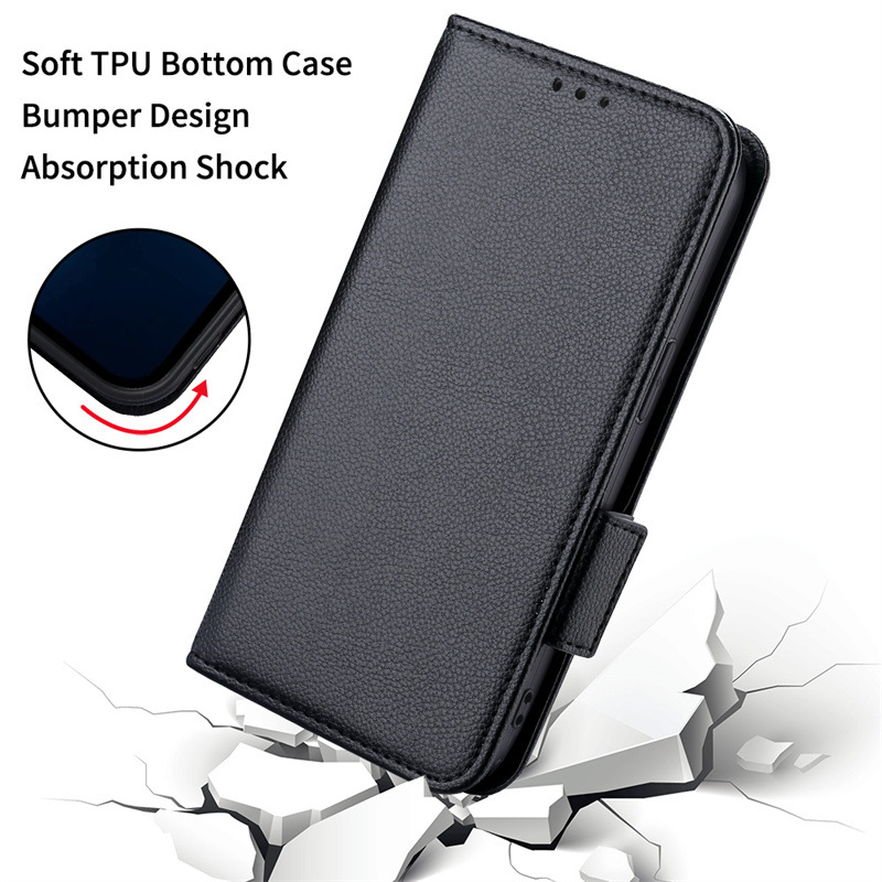 Wallet Flip Cover for Vivo Y17S 4G Lychee Pattern Leather Magnetic Flip Folio Stand Phone Cover with Card Holder
