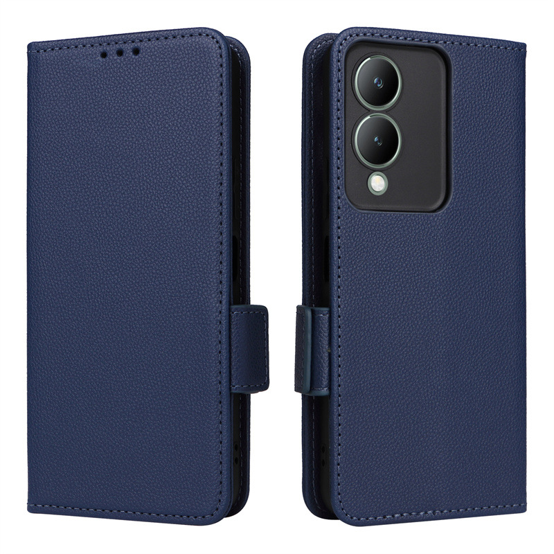 Wallet Flip Cover for Vivo Y17S 4G Lychee Pattern Leather Magnetic Flip Folio Stand Phone Cover with Card Holder