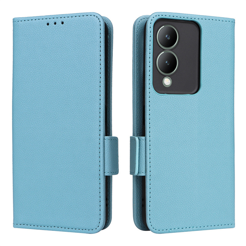 Wallet Flip Cover for Vivo Y17S 4G Lychee Pattern Leather Magnetic Flip Folio Stand Phone Cover with Card Holder