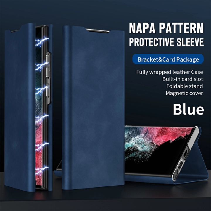 Leather Flip Cover for Samsung Galaxy S24 S23 Ultra S22 S21 Plus Napa Print Flap Card Case Leather Holder Protective Sleeve