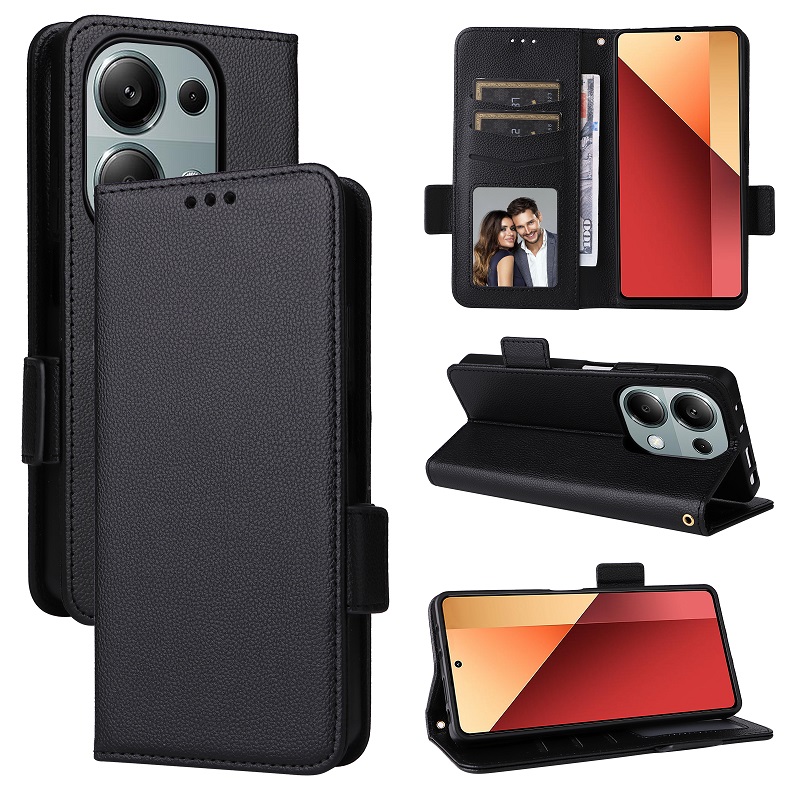Wallet Flip Cover for Xiaomi Redmi Note 13 Pro 4G Lychee Pattern Leather Magnetic Flip Folio Stand Phone Cover with Card Holder
