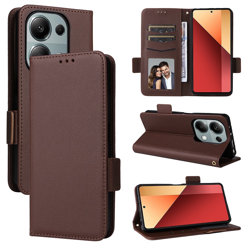 Wallet Flip Cover for Xiaomi Redmi Note 13 Pro 4G Lychee Pattern Leather Magnetic Flip Folio Stand Phone Cover with Card Holder