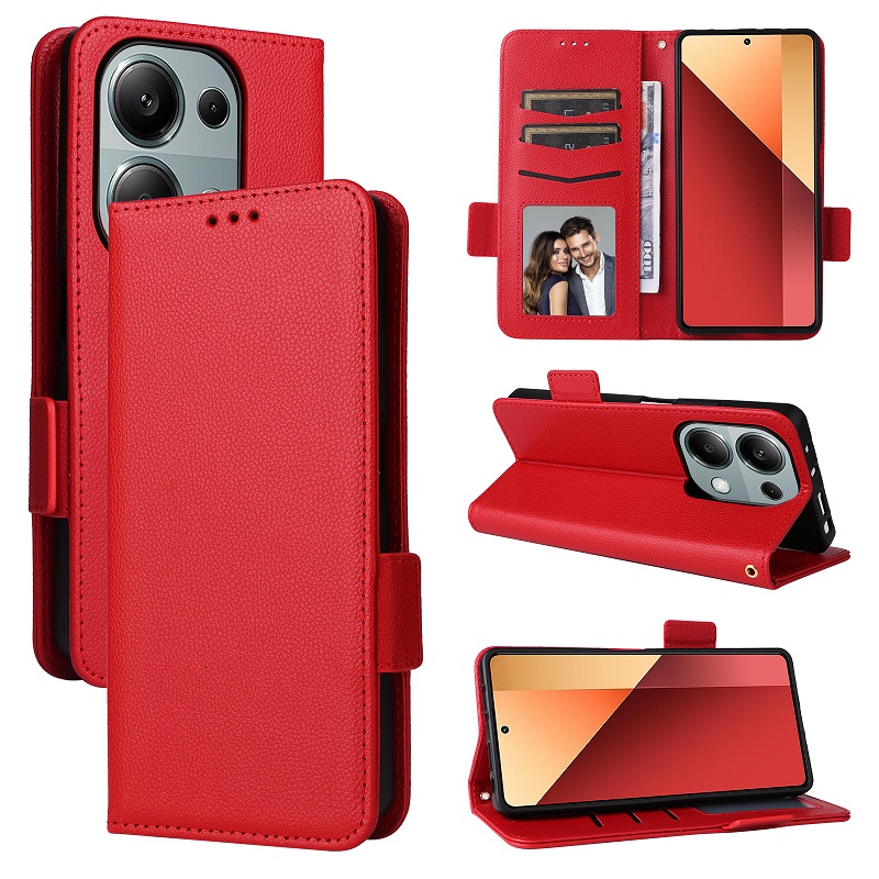 Wallet Flip Cover for Xiaomi Redmi Note 13 Pro 4G Lychee Pattern Leather Magnetic Flip Folio Stand Phone Cover with Card Holder