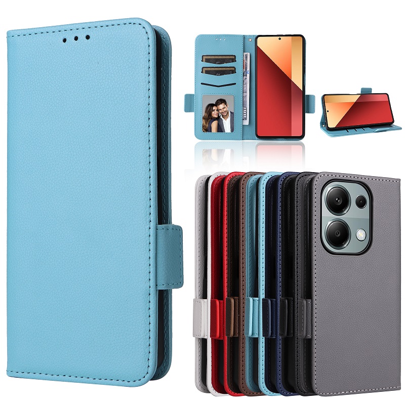 Wallet Flip Cover for Xiaomi Redmi Note 13 Pro 4G Lychee Pattern Leather Magnetic Flip Folio Stand Phone Cover with Card Holder