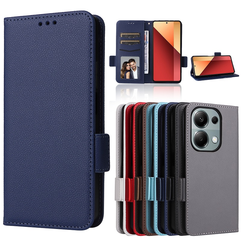 Wallet Flip Cover for Xiaomi Redmi Note 13 Pro 4G Lychee Pattern Leather Magnetic Flip Folio Stand Phone Cover with Card Holder
