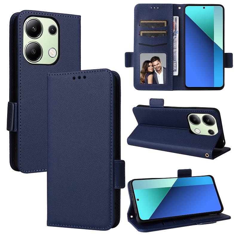 Wallet Flip Cover for Xiaomi Redmi Note 13 4G Lychee Pattern Leather Magnetic Flip Folio Stand Phone Cover with Card Holder
