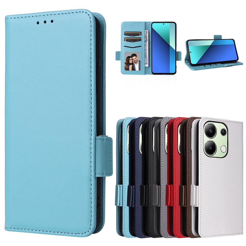 Wallet Flip Cover for Xiaomi Redmi Note 13 4G Lychee Pattern Leather Magnetic Flip Folio Stand Phone Cover with Card Holder