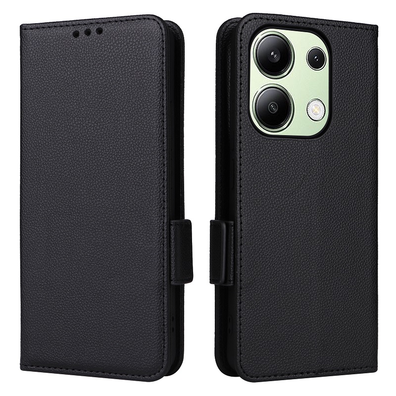 Wallet Flip Cover for Xiaomi Redmi Note 13 4G Lychee Pattern Leather Magnetic Flip Folio Stand Phone Cover with Card Holder