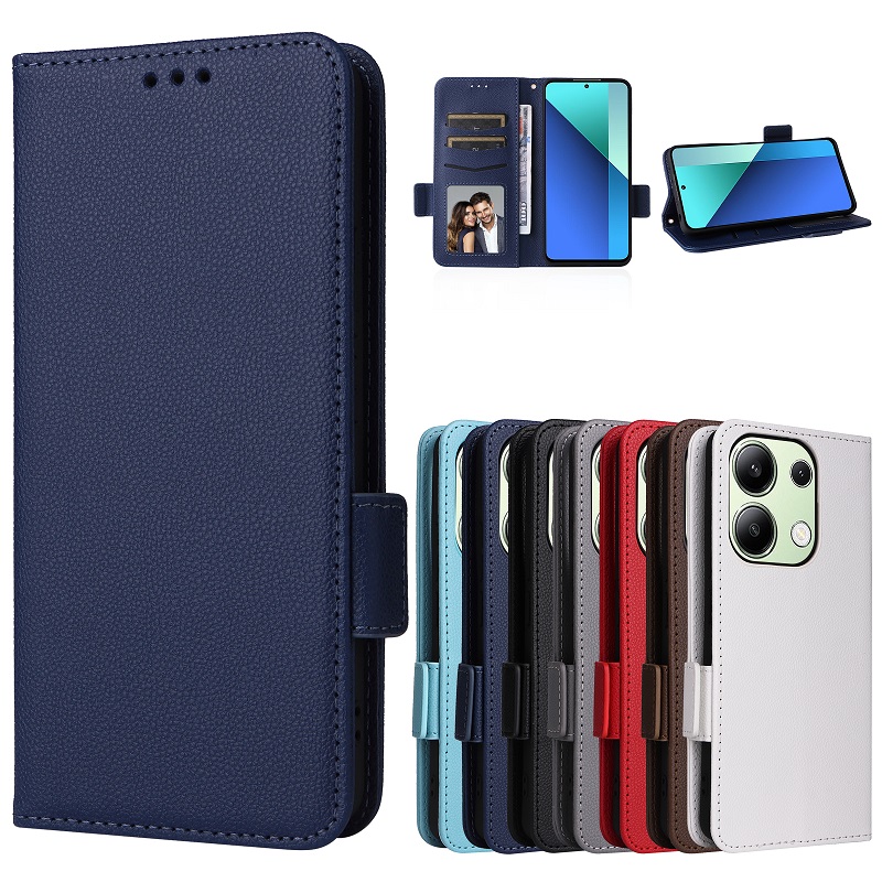 Wallet Flip Cover for Xiaomi Redmi Note 13 4G Lychee Pattern Leather Magnetic Flip Folio Stand Phone Cover with Card Holder