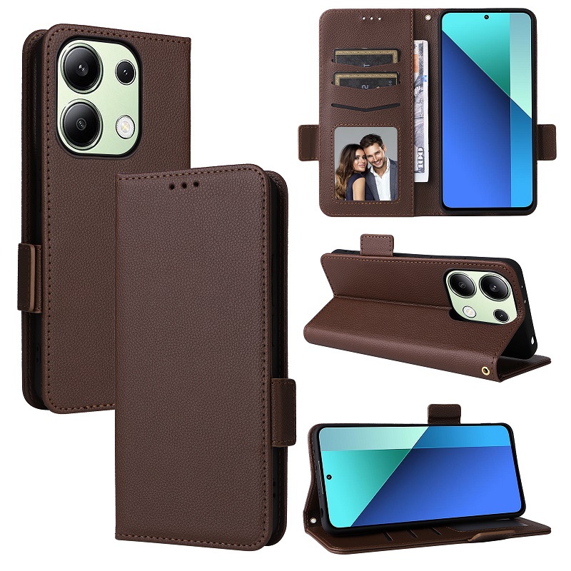 Wallet Flip Cover for Xiaomi Redmi Note 13 4G Lychee Pattern Leather Magnetic Flip Folio Stand Phone Cover with Card Holder