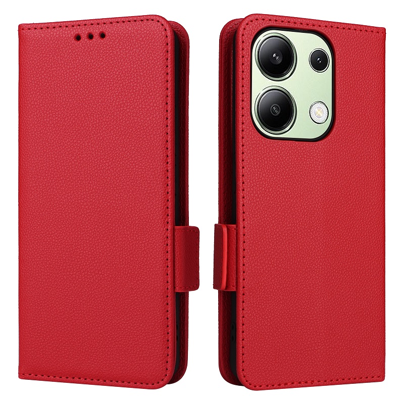Wallet Flip Cover for Xiaomi Redmi Note 13 4G Lychee Pattern Leather Magnetic Flip Folio Stand Phone Cover with Card Holder