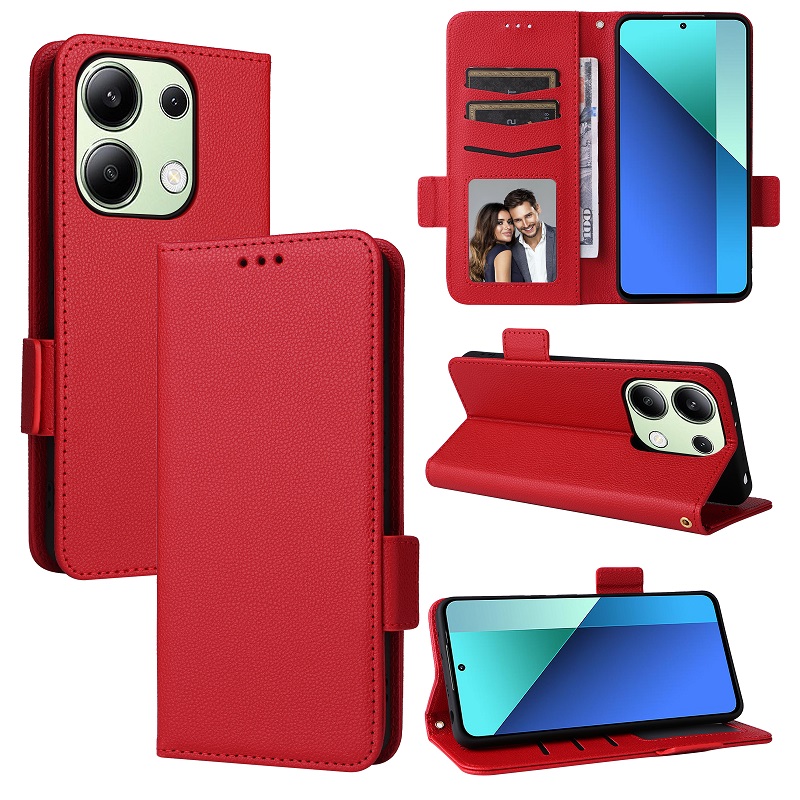 Wallet Flip Cover for Xiaomi Redmi Note 13 4G Lychee Pattern Leather Magnetic Flip Folio Stand Phone Cover with Card Holder