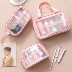 3PCS Women  waterproof large capacity cosmetic bag wash bag bath swimming storage bag Pink 3pcs