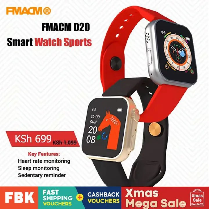 Kenya spot  FMACM D20 Smart Watch Sports Touch Screen Bluetooth Smart Watch Men and Women Bracelet Android/IOS Heart Rate Monitoring Sleep Monitoring Sedentary Reminder