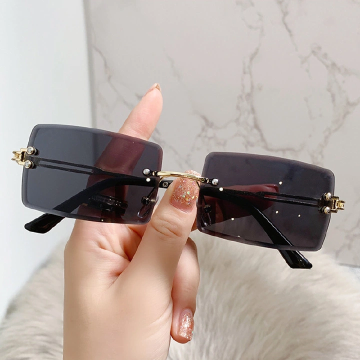 Rimless Rectangle Sunglasses Vintage Rimless Eyewear Retro Sunglasses Metal Frame Eyewear for Men Women
