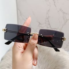 Rimless Rectangle Sunglasses Vintage Rimless Eyewear Retro Sunglasses Metal Frame Eyewear for Men Women Gray as picture