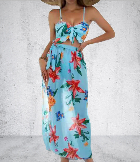 Women's Printed Halter Bikini Bathing Suit with Cover Up 3 Piece Swimsuits