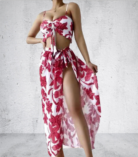 Women's Printed Halter Bikini Bathing Suit with Cover Up 3 Piece Swimsuits