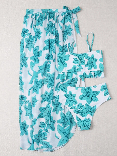 Women's Printed Halter Bikini Bathing Suit with Cover Up 3 Piece Swimsuits