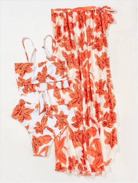 Women's Printed Halter Bikini Bathing Suit with Cover Up 3 Piece Swimsuits
