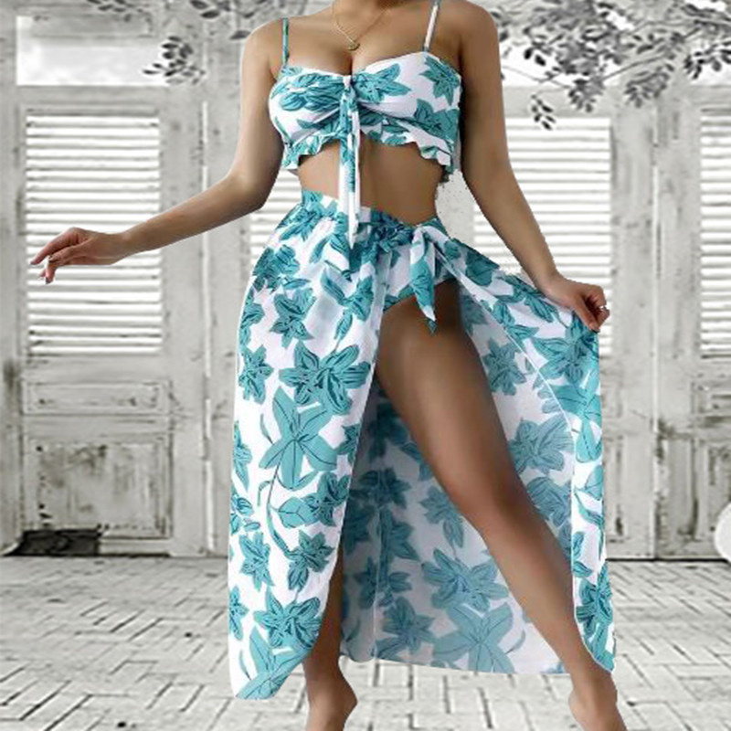 Women's Printed Halter Bikini Bathing Suit with Cover Up 3 Piece Swimsuits