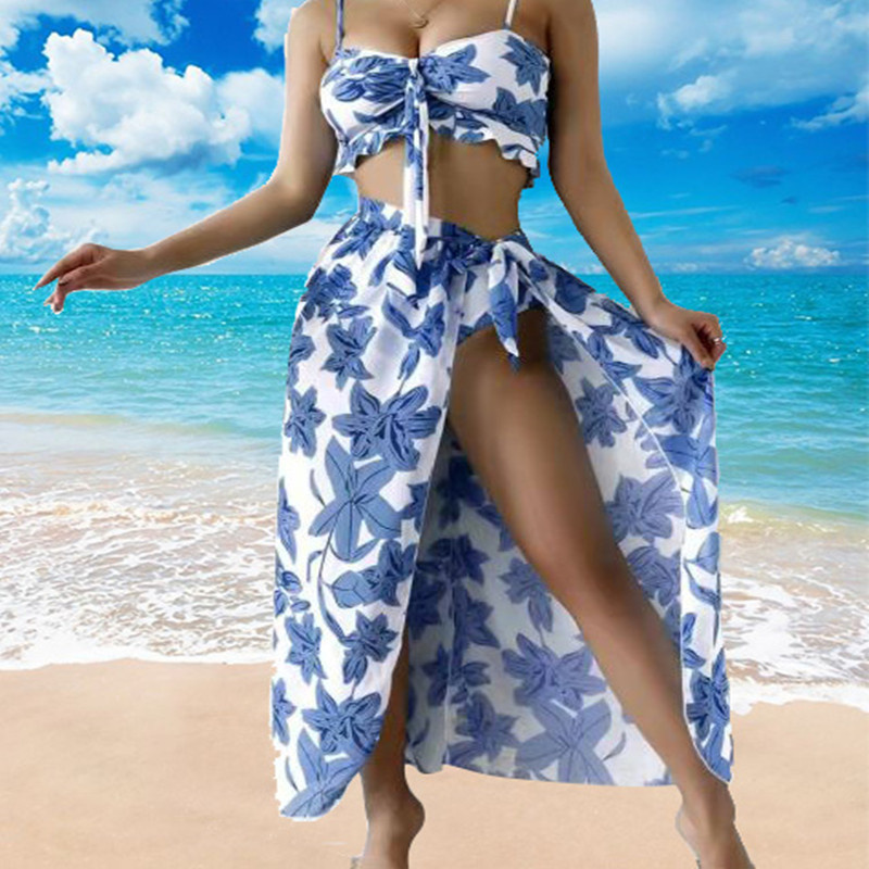 Women's Printed Halter Bikini Bathing Suit with Cover Up 3 Piece Swimsuits