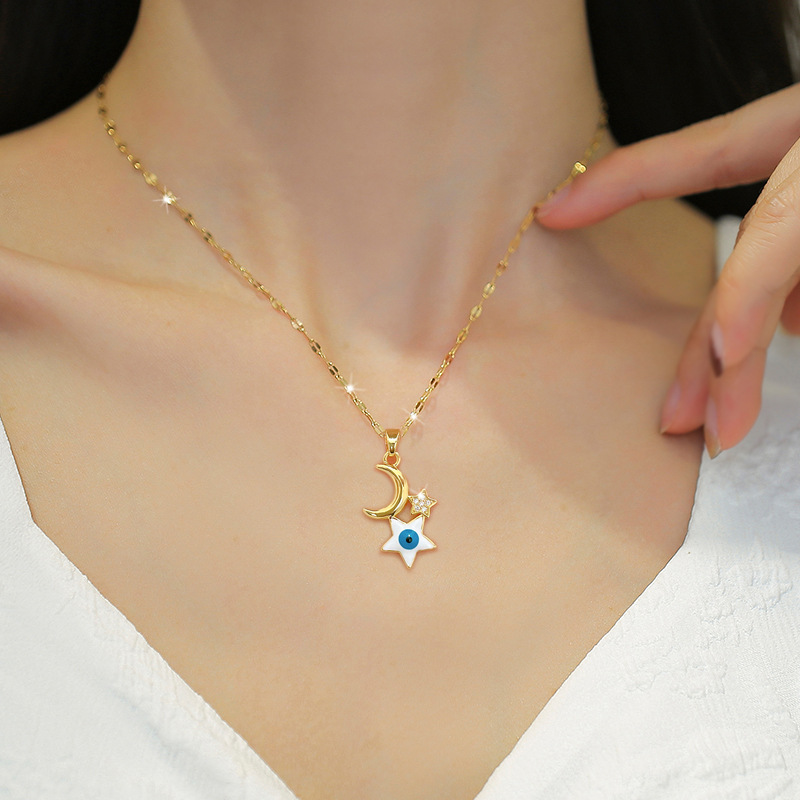 Evil Eye Hamsa Hand Necklace Third Eye White Blue Cz Womens Pendant Dainty Necklace for Women Girlfriend Mom  Evil Eye Pendant