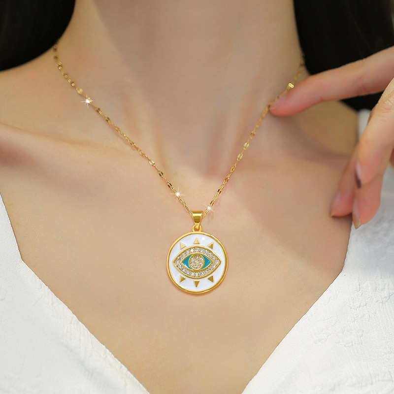 Evil Eye Hamsa Hand Necklace Third Eye White Blue Cz Womens Pendant Dainty Necklace for Women Girlfriend Mom  Evil Eye Pendant