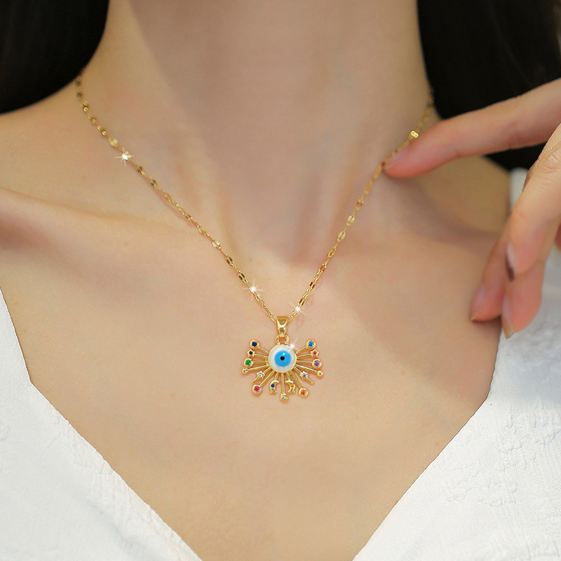 Evil Eye Hamsa Hand Necklace Third Eye White Blue Cz Womens Pendant Dainty Necklace for Women Girlfriend Mom  Evil Eye Pendant