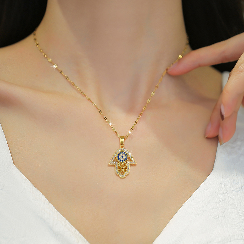 Evil Eye Hamsa Hand Necklace Third Eye White Blue Cz Womens Pendant Dainty Necklace for Women Girlfriend Mom  Evil Eye Pendant