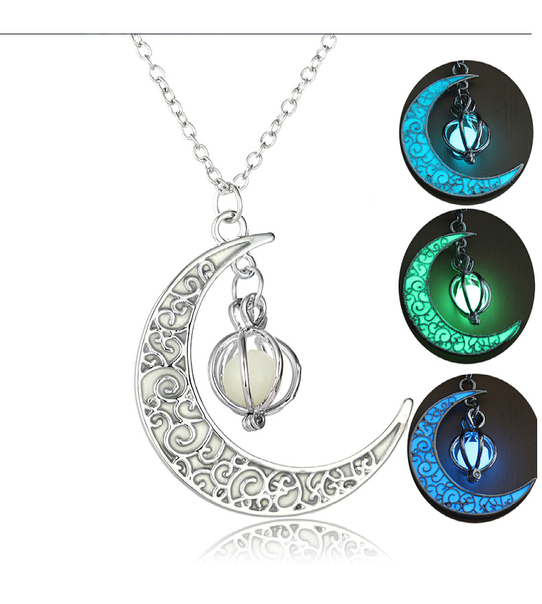 Glow in The Dark Necklaces for Women Girls Silver Crescent Moon and Orb Necklace Glowing Blue Moon Charm Magical Fantasy Fairy Glowing Necklace Glow Jewelry