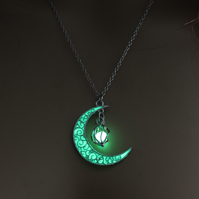 Glow in The Dark Necklaces for Women Girls Silver Crescent Moon and Orb Necklace Glowing Blue Moon Charm Magical Fantasy Fairy Glowing Necklace Glow Jewelry