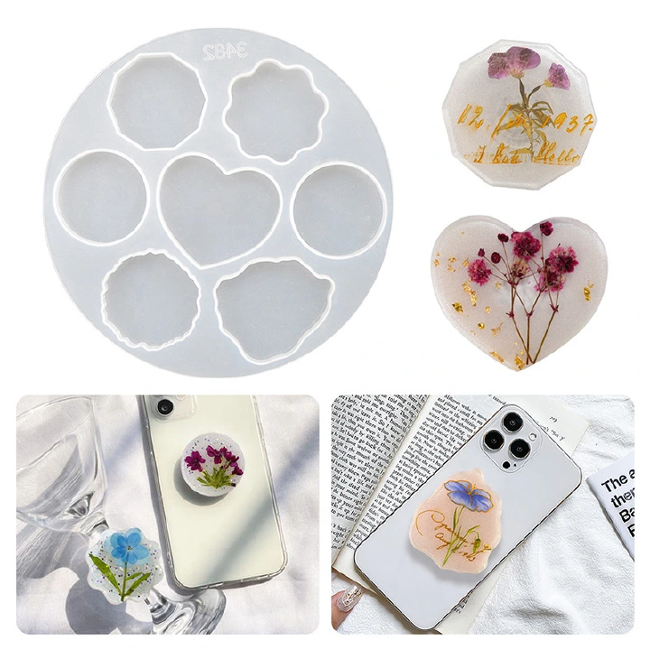 Phone Grip Mold Epoxy Resin On Top Kits, Silicone DIY Mount Holder Molds with 10pcs Phone Sockets for DIY Crafts Phone Stand Jewelry Making Airbag Phone Holder Mold
