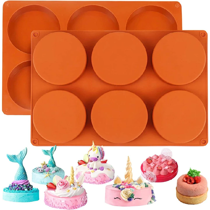 Silicone Molds for Baking 6-Cavity Large Round Disc Mold/English Muffins Pan/Resin Coaster Mold Non-Stick for Hamburger Chocolate Cake Pie Custard Tart Whoopie Pie Egg Pan