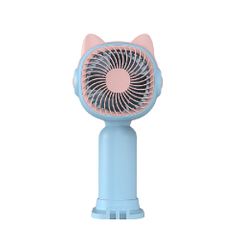 Portable Handheld Cat Fan with Holder, Battery Operated Small USB Rechargeable Personal Fan for  Kids Girls Blue as picture